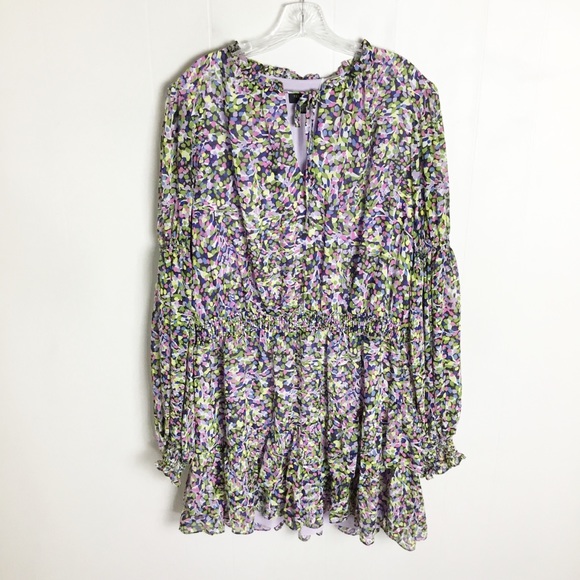 NWT TED  BAKER US Karliie Abstract Floral Confetti Dot Tiered Mini Dress 2XL 6 - Picture 2 of 11